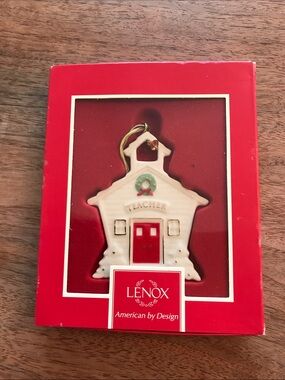Like New Lenox porcelain Teacher School House Christmas ornament in box